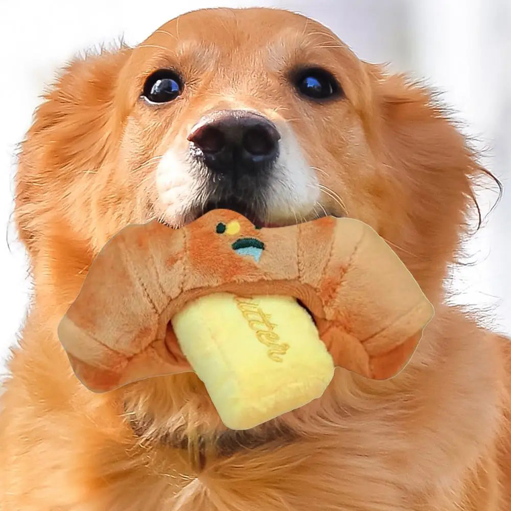 Dog Chew Toy Croissant Bread Squeaking Sound Plush Toy Pets Exercise Supplies