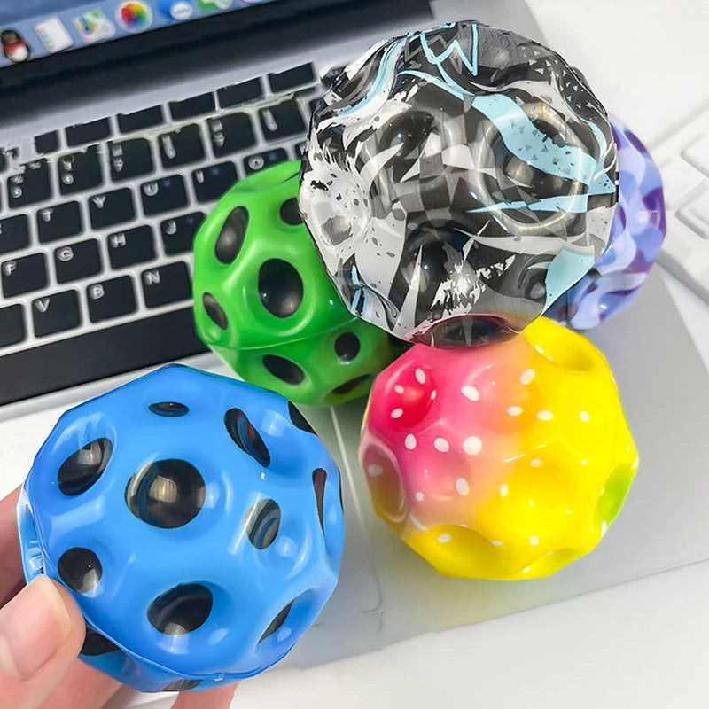 Galaxy Moon Shape Porous Bouncy Ball | Popping Sensory Fidget Toy | Stress Relief | Kids & Adults