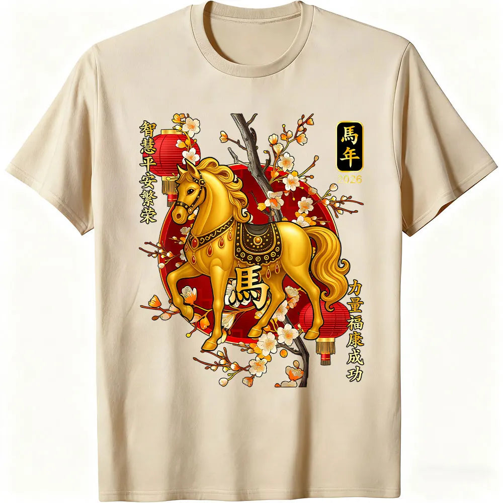 Year of The Horse Lunar New Year Chinese Men Women Unisex  Family Party Casual Fashion T-Shirt Oversized Tops Y2k Clothes