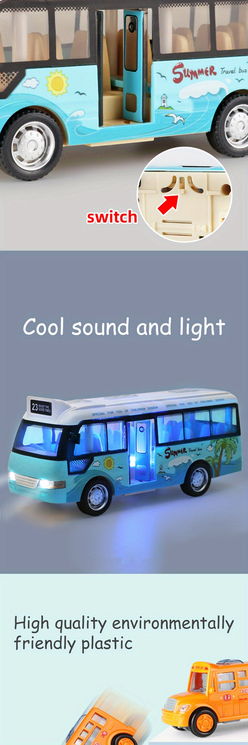 City Bus Toys Cars for Toddlers Cars for Boys Girls Pull Back Play Vehicle Bus Model with Sound Light Up & Open-able Doors