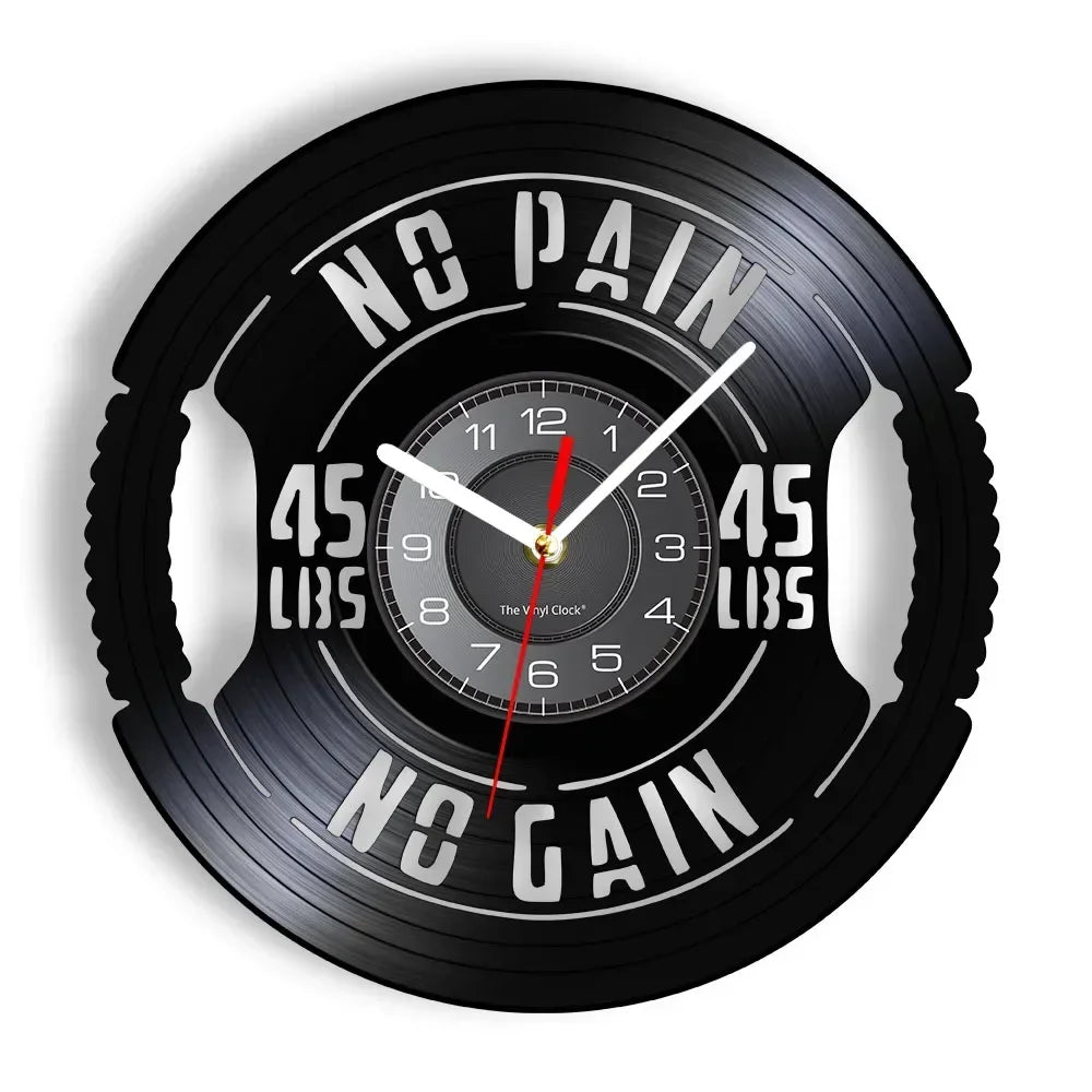 Fitness Theme Vinyl Record Wall Clock – LED Backlight Home Décor | 30cm