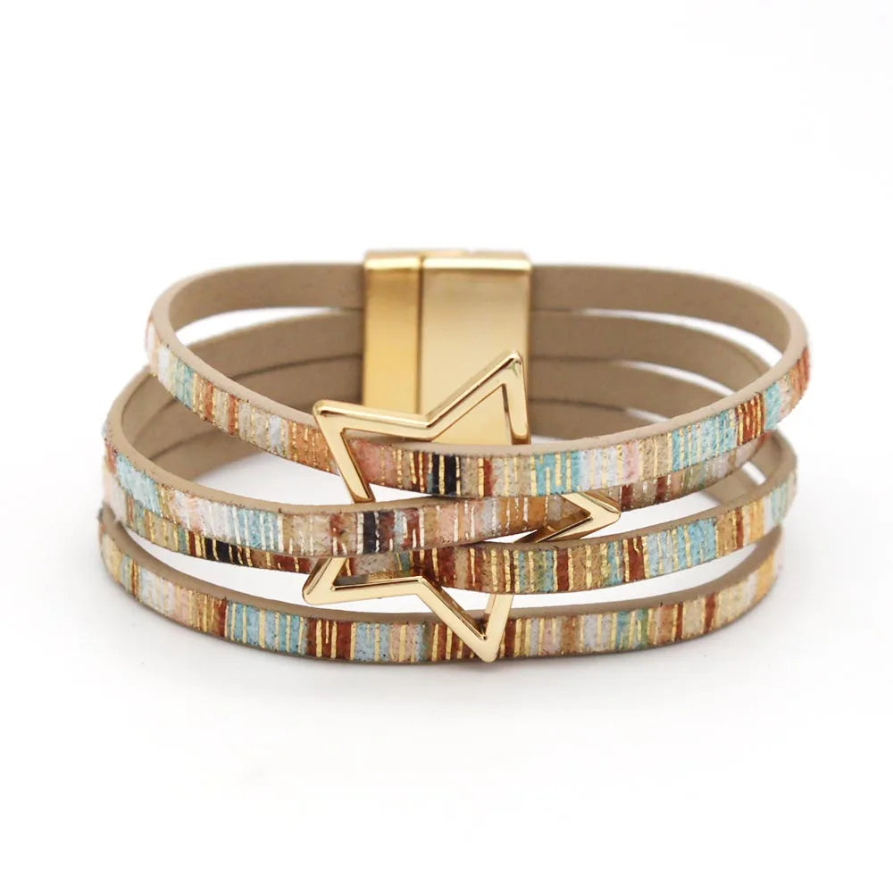 Women's Multilayer Leather Wrap Bracelet – Magnetic Clasp Wide Bangle | Punk Fashion Jewelry