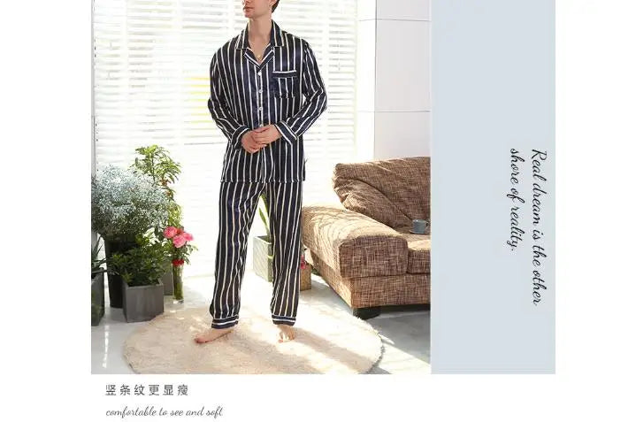 2026Men's Spring Summer Pajamas Sets Long Sleeve Tops&Pants Two-pieces Satin Home Clothes Male Ice Silk Printed Lounge Nightwear