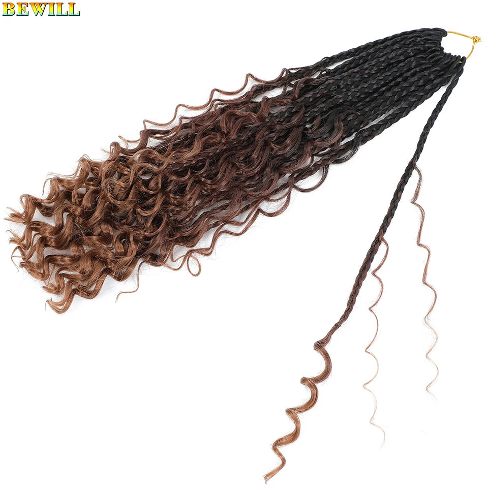 Goddess Box Braids Crochet Hair 14 18 24 Inch Bohemian Hippie Box Braids With Curly Ends Synthetic Braiding Hair for Black Women