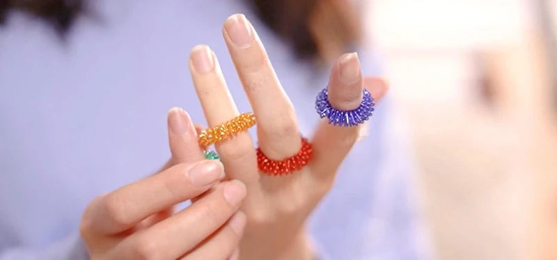 10pcs Finger Rings Set for Teens  Adults Stress Reducer Massager Stress Relief Fidget Toys Acupressure Rings Spiky Sensory