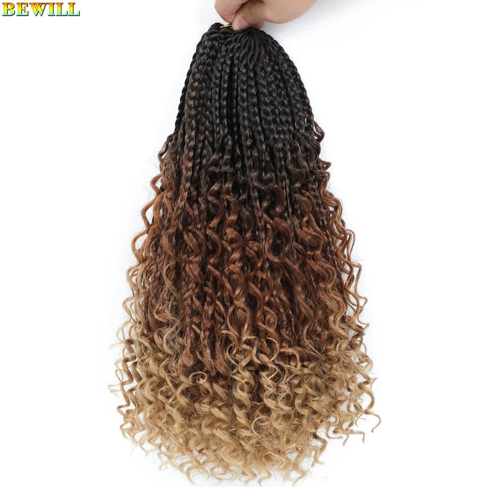 Goddess Box Braids Crochet Hair 14 18 24 Inch Bohemian Hippie Box Braids With Curly Ends Synthetic Braiding Hair for Black Women