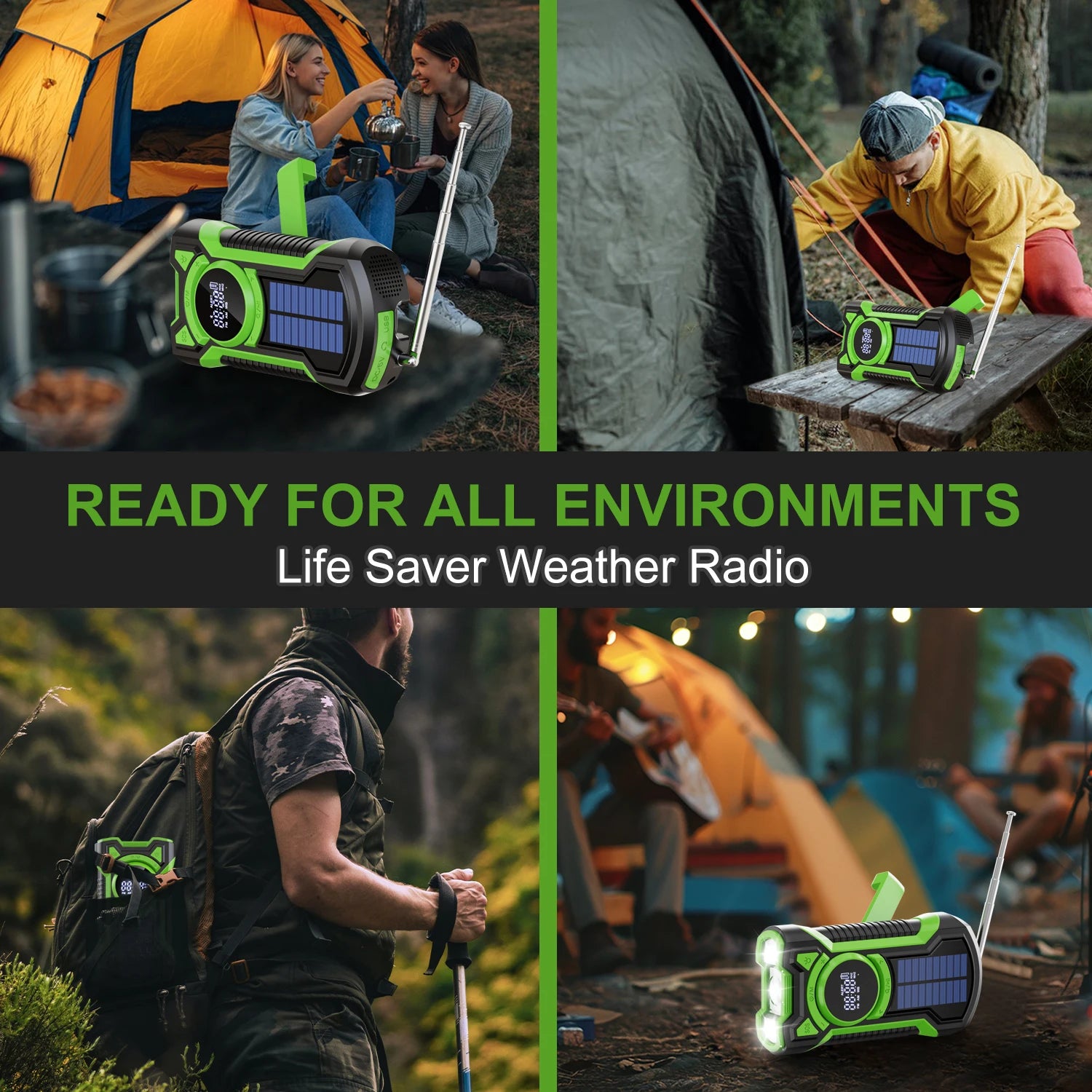 Emergency Radio Hand Crank Solar 5000mAh, IP65 Waterproof Dustproof Bluetooth 5.3 Portable AM/FM/NOAA Weather Alert Radio
