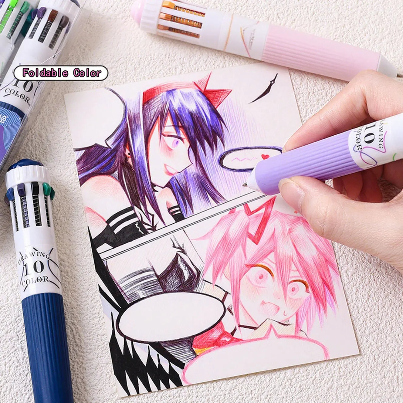 3 Pcs/Set Creative 10 In 1 Colored Drawing Ballpoing Pens 58 Colors Student Painting Diary Writing Pen Stationery