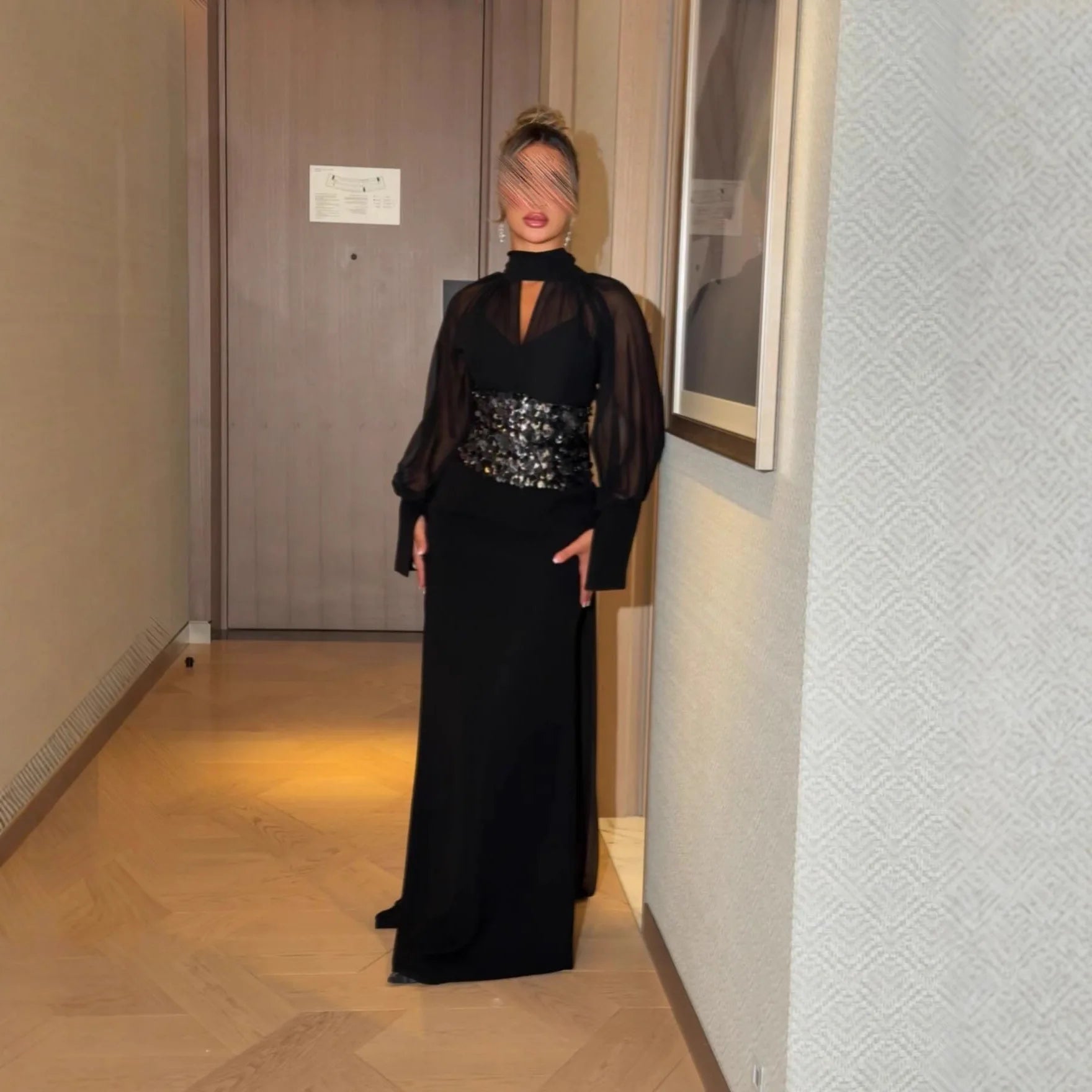2026 Autumn Winter New Women's Clothing Middle East Chiffon Sequin Waist Dress Gown
