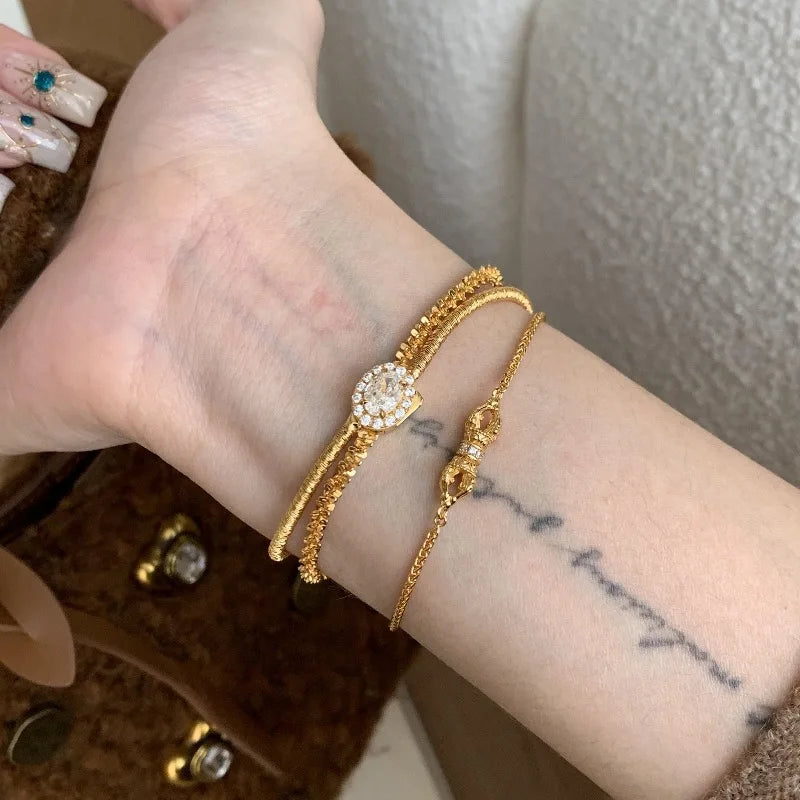 Light luxury high-end geometric bracelets for women inlaid diamonds exquisite chain bracelet fashion retro party jewelry gift