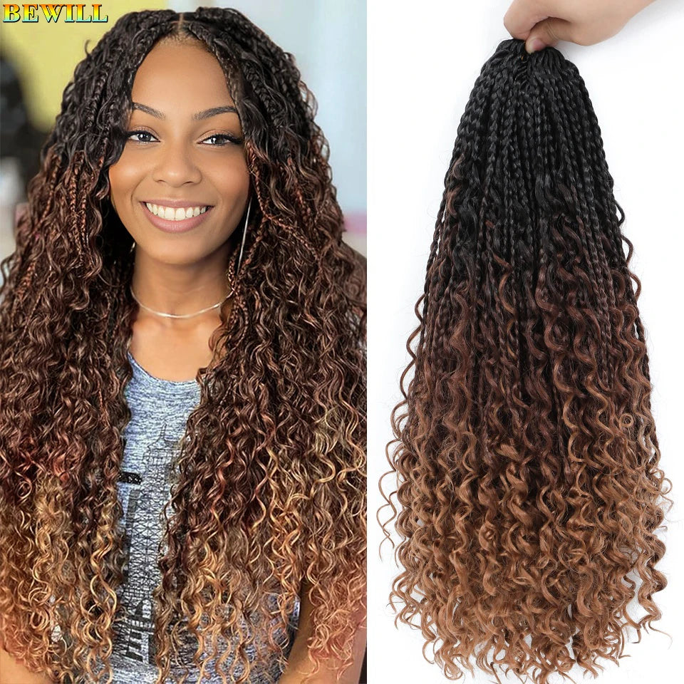 Goddess Box Braids Crochet Hair 14 18 24 Inch Bohemian Hippie Box Braids With Curly Ends Synthetic Braiding Hair for Black Women