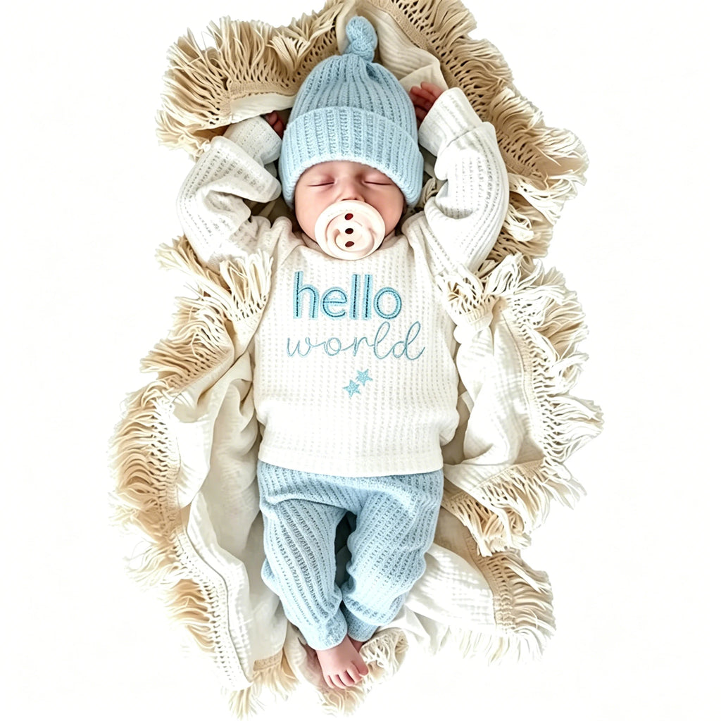 Hello World Newborn Photo Outfit, 3 Pieces