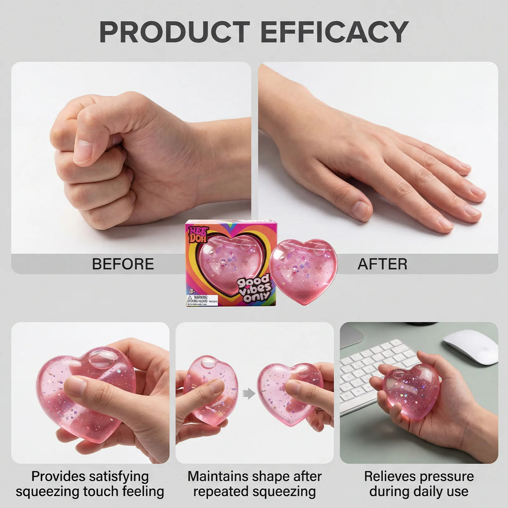 Needoh Heart Shape Squishy Stress Relief Toy | Soft & Portable Palm Fidget