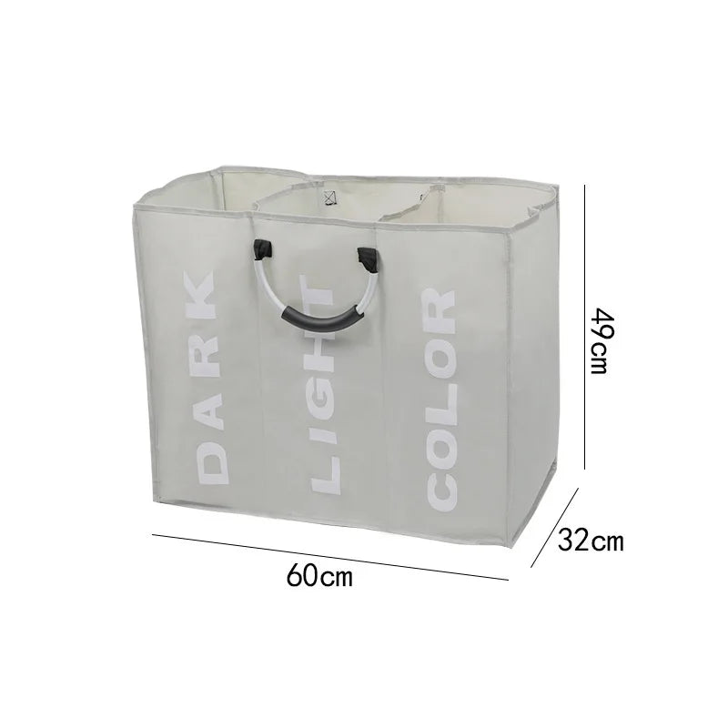 1PC Foldable Home Laundry Basket Large Dirty Laundry Basket Hamper 3 Section Oxford Cloth Dirty Clothes Bag with Aluminum Handle