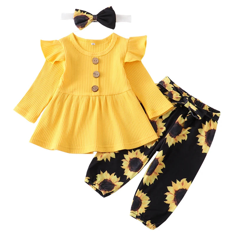 Newborn Baby Girl 3-Piece Knit Top, Floral Pants & Headband Set