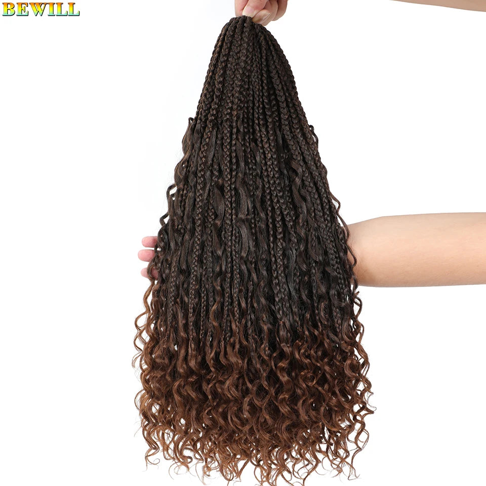 Goddess Box Braids Crochet Hair 14 18 24 Inch Bohemian Hippie Box Braids With Curly Ends Synthetic Braiding Hair for Black Women