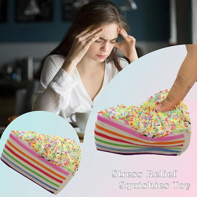 1PCS Rainbow Cake Squeeze Toys Slow-rebound Sensory Fidget Toys Stress & Anxiety Relief For Adults And Kids Birthday Gift