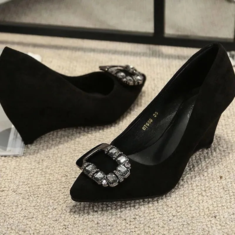 Women's Diamond Flannel Wedge Slingback Pumps
