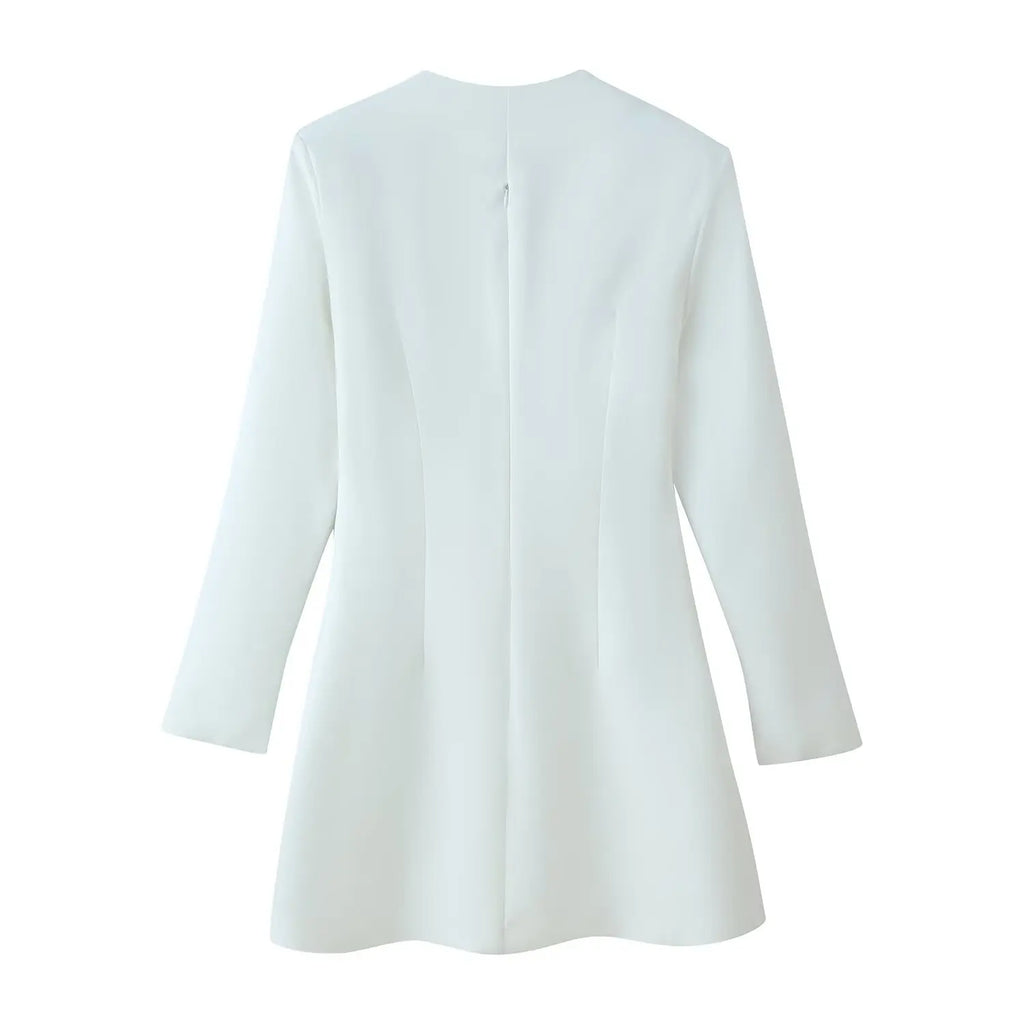 HH 2026 Trendy Woman's Spring New Fashion Sexy Dresses Solid V-Neck Long Sleeves Single-Breasted Female Elegant Mini Dress