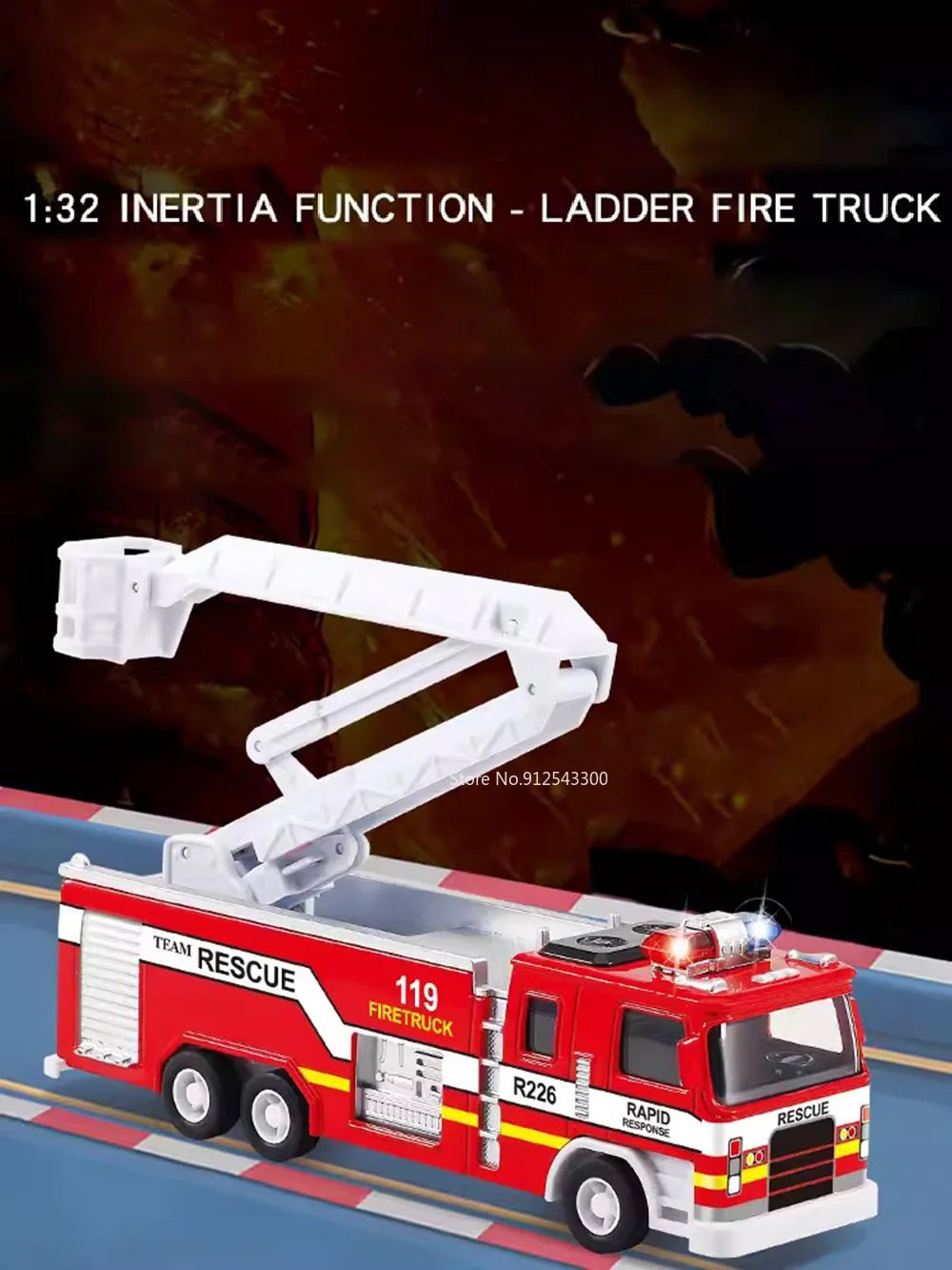 1:32 Fire Truck Model Toy Car Alloy Body Rubber Tire Music Light Pull Back Climbing Water Tank 119 Vehicles Models Toys Gifts