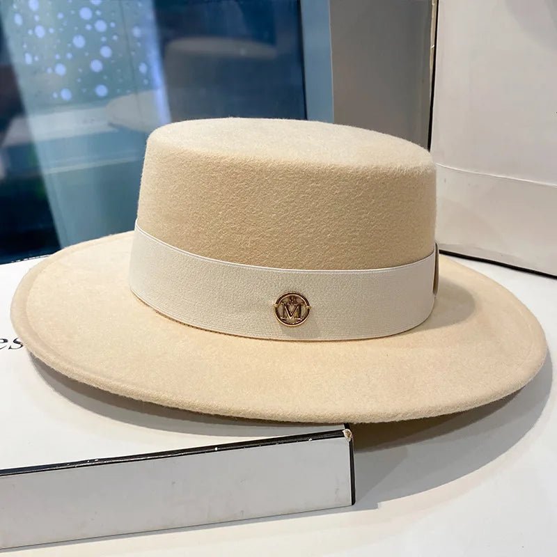 Women's Flat Top Fedora Hat with Ribbon Band – Elegant Panama Bowler for Church, Wedding & Party