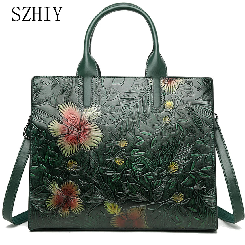 Women's Embossed Floral PU Shoulder Bag