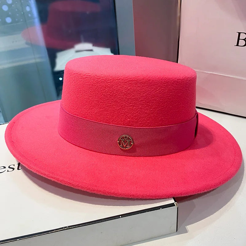 Women's Flat Top Fedora Hat with Ribbon Band – Elegant Panama Bowler for Church, Wedding & Party