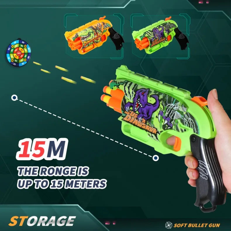 Children Air Soft Bullet Gun Toys Graffiti Shark Color Scheme 6-Round Automatic Safe Outdoor Shooting Sports Kids Boys Gifts