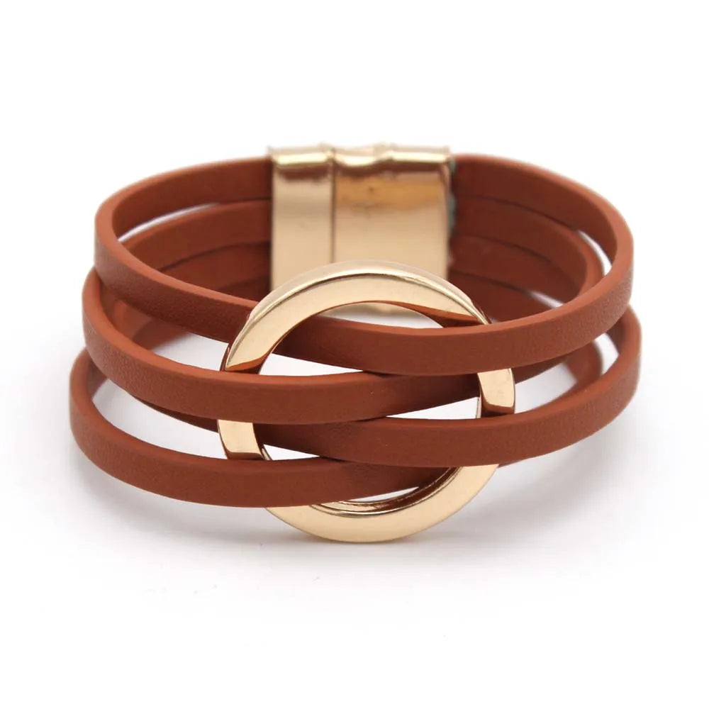 Women's Multilayer Leather Wrap Bracelet – Magnetic Clasp Wide Bangle | Punk Fashion Jewelry