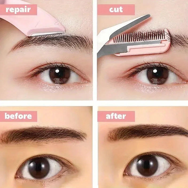 Eyebrow Trimmer Set, Precision Trimming Scissors, Curved Eyebrow Trimmer And Comb - For On-The-Go Eyebrow Grooming
