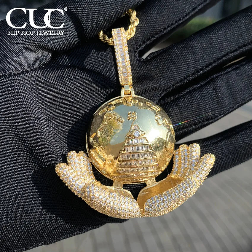 Iced Out Hip Hop Pendant Necklace – Baguette CZ Half Round Charm | Gold & Silver