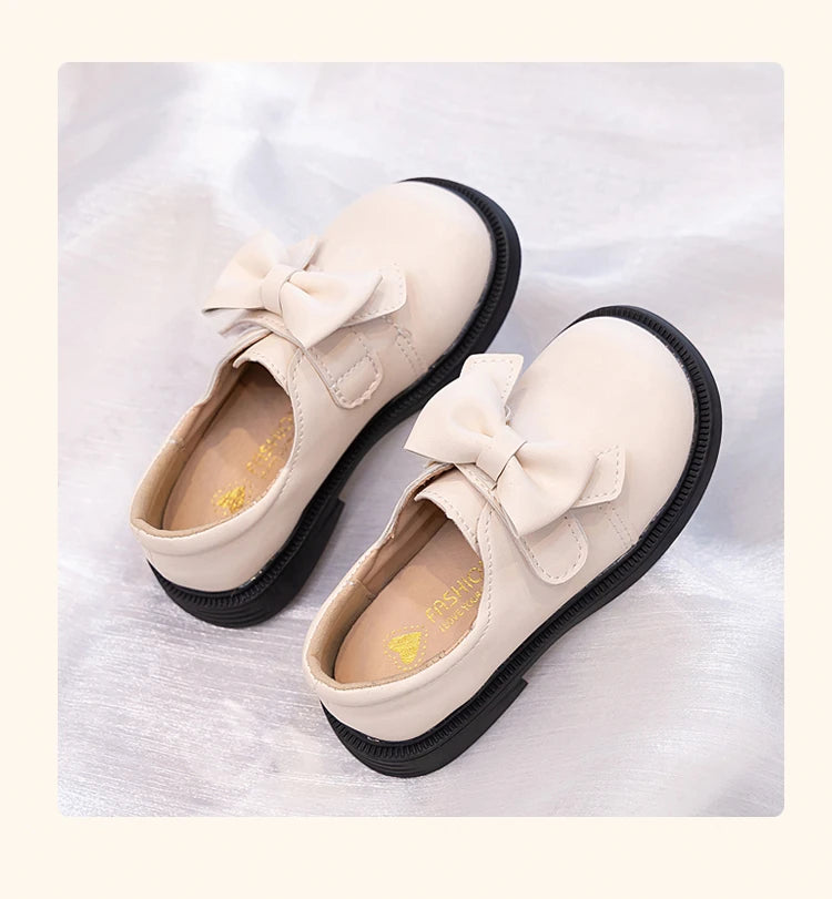 Girls' Bow Design Bonded Leather Flat Casual Shoes