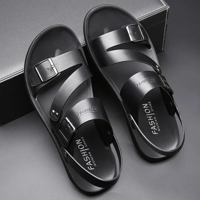 2026 Brand Men Shoes Slip-On Split Leather Soft Men Beach Summer Men Sandals Slippers Flats Flip Flop