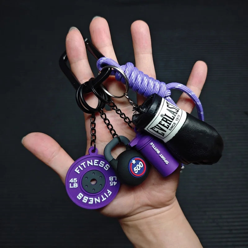 Fitness Keychain Set – Barbell & Dumbbell Gym Lover Gift Charm