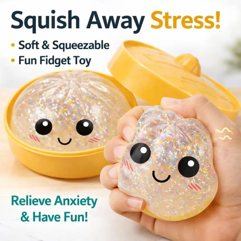 Glitter Dumplings Squishy Soft with Steamer Steamed Bun Squishy Pinch Le Fidget Slow Resilience Squeeze Decompression Dough