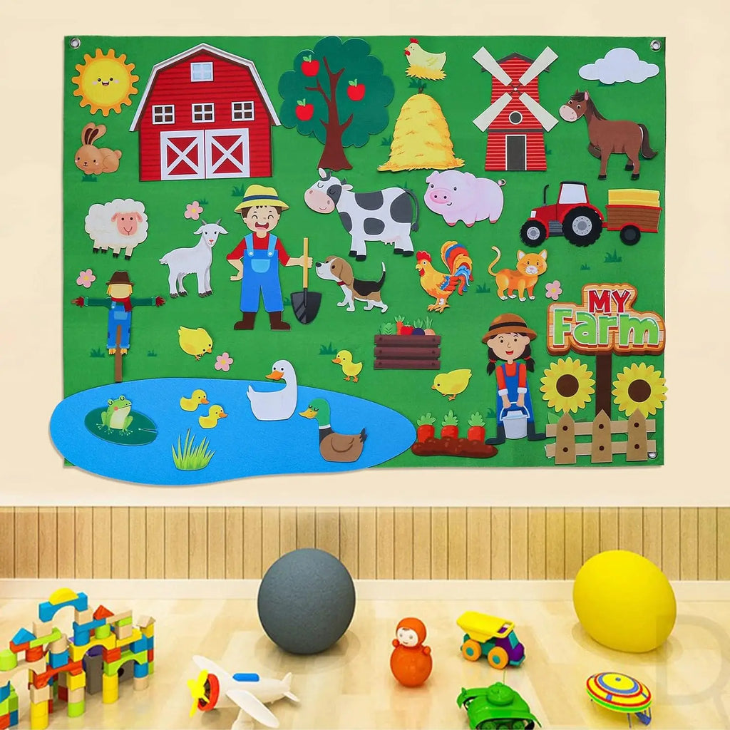 Felt Story Board Set Toy for kids Farm Animals Vehicle Preschool Education Early Learning Interactive Play Mat Wall Hanging Gift