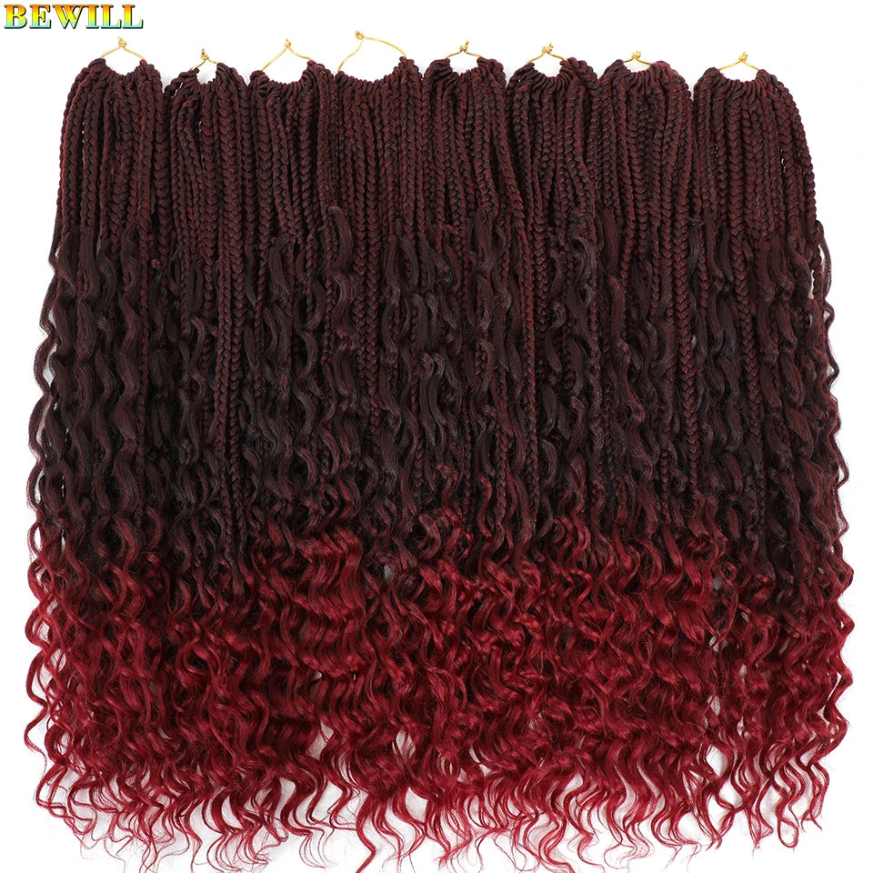 Goddess Box Braids Crochet Hair 14 18 24 Inch Bohemian Hippie Box Braids With Curly Ends Synthetic Braiding Hair for Black Women