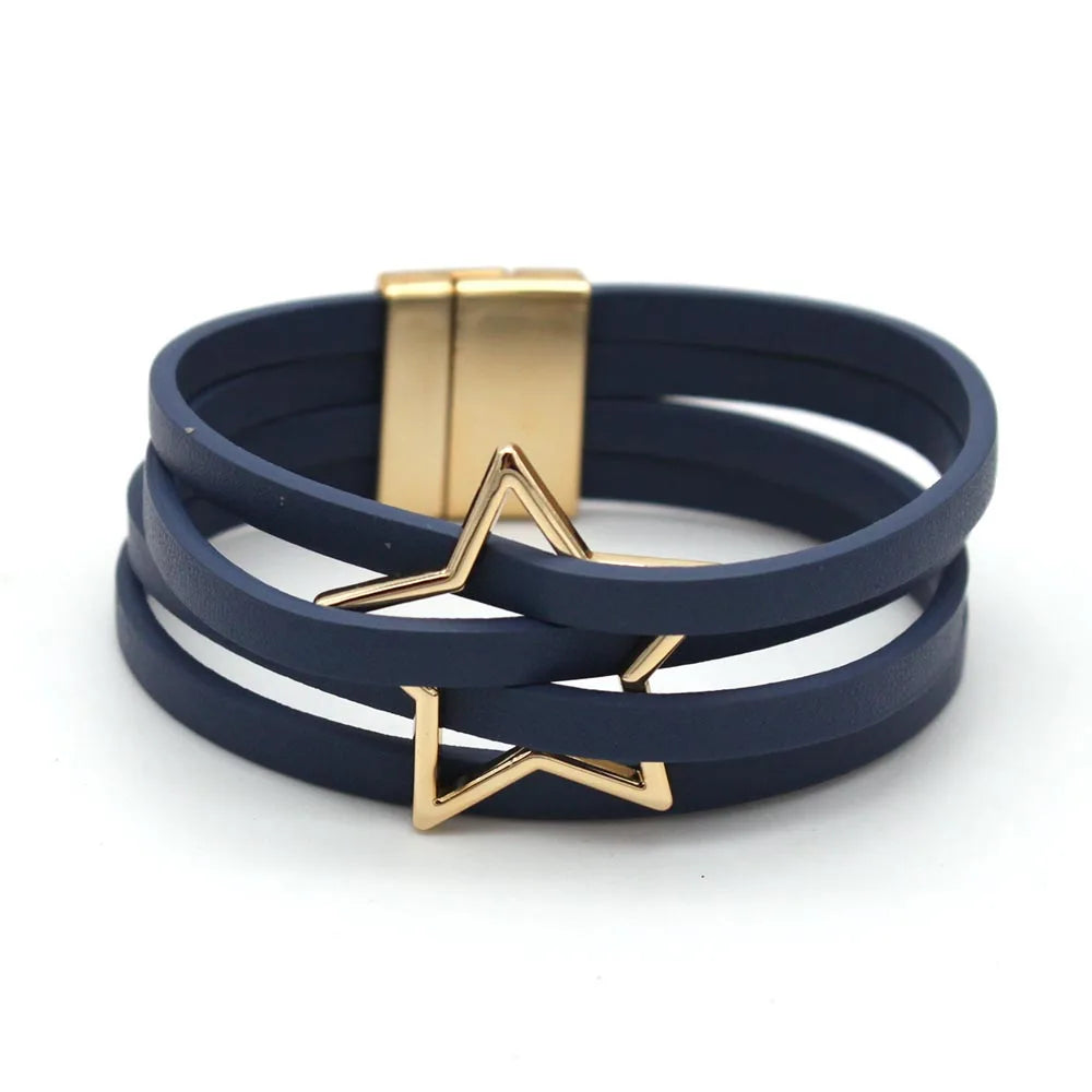 Women's Multilayer Leather Wrap Bracelet – Magnetic Clasp Wide Bangle | Punk Fashion Jewelry