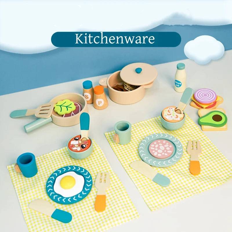 Tea Party Set Dessert Stand Playset ,Wooden Toys Pretend Play Food Kitchen Accessories for Toddler Tea Set Birthday Gift