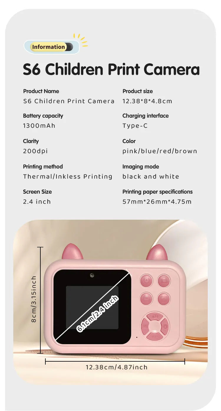 Kids Instant Print Digital Camera – 1080P HD Thermal Printer | 4 Colors | Ages 3+