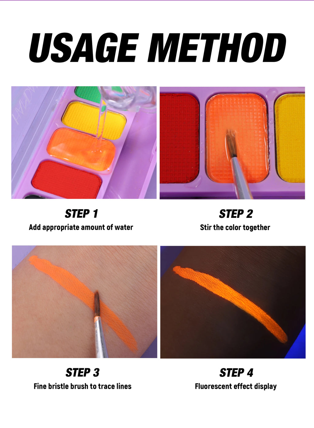 8 Color Face Body Paint Palette Water Soluble Fluorescent UV Makeup Halloween Party Cosmetics Fancy Dress Beauty