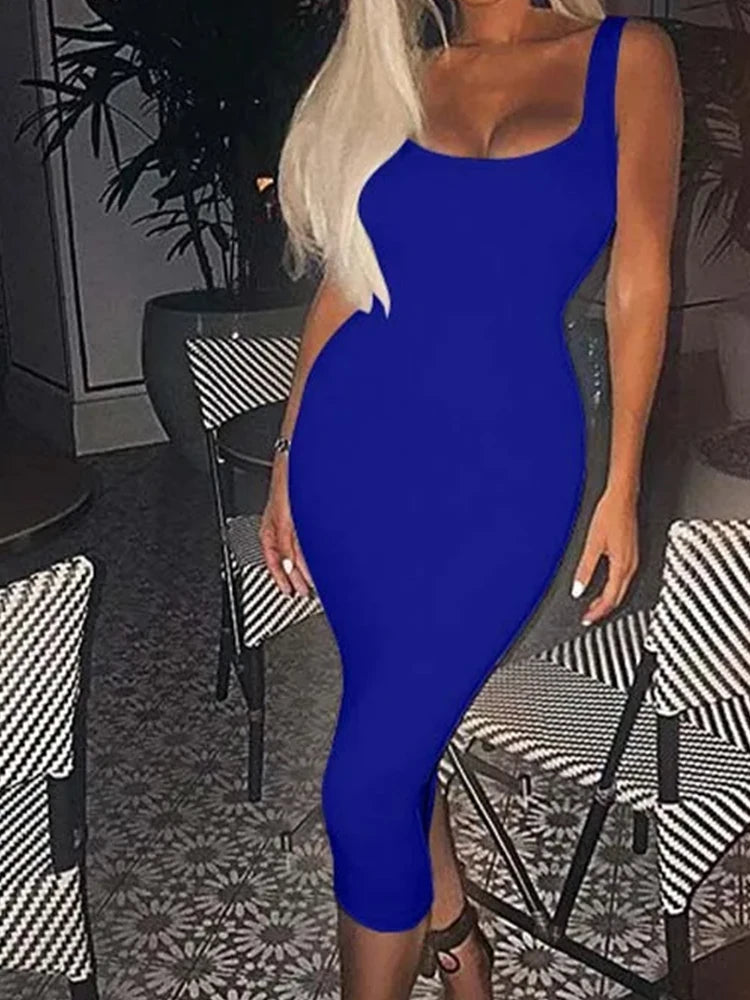 Women's Sleeveless Square Neck Wrapped Maxi Dress