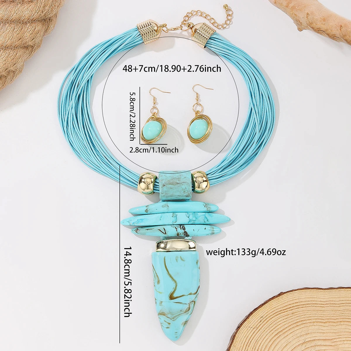 Western Turquoise Statement Necklace & Earrings Set