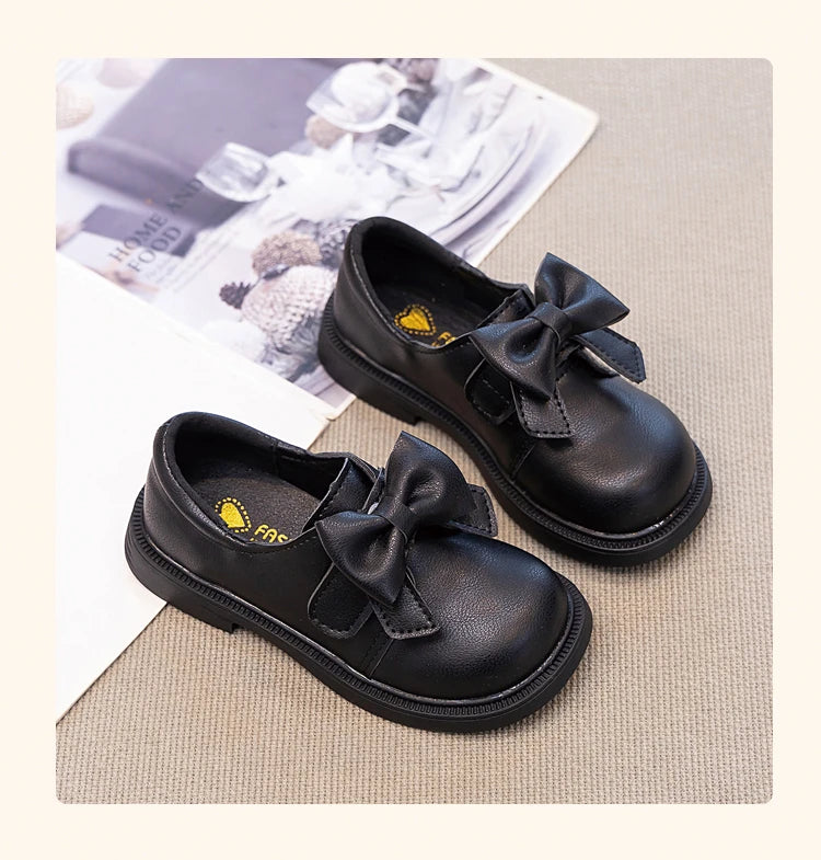 Girls' Bow Design Bonded Leather Flat Casual Shoes
