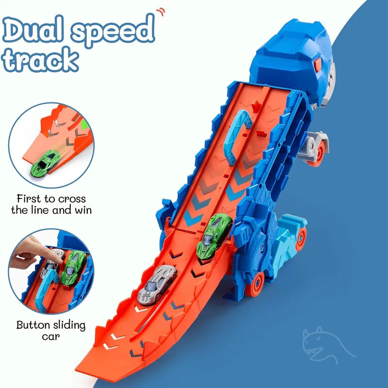 New Dinosaur Truck Race Track Toy Set With 4 Alloy Cars Foldable Transforming Into T-Rex STEAM Toys For Boys Girls Birthday Play