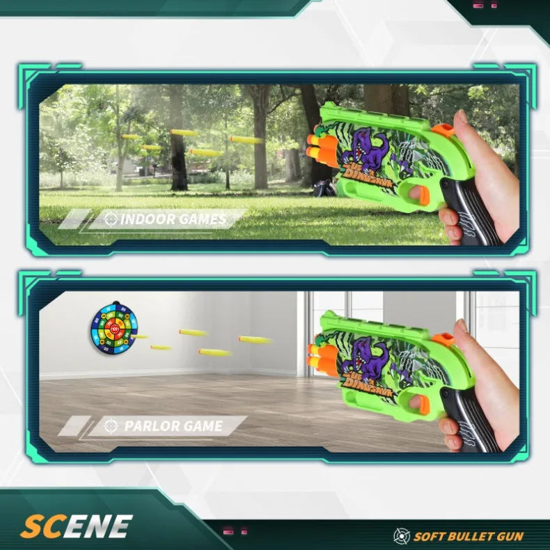 Children Air Soft Bullet Gun Toys Graffiti Shark Color Scheme 6-Round Automatic Safe Outdoor Shooting Sports Kids Boys Gifts