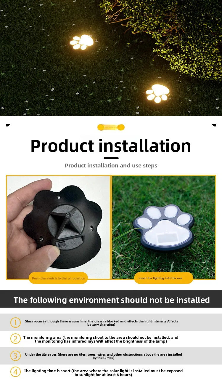 Solar lawn light LED simulation footprint dog paw floor plug light outdoor rainproof courtyard garden decorative buried light