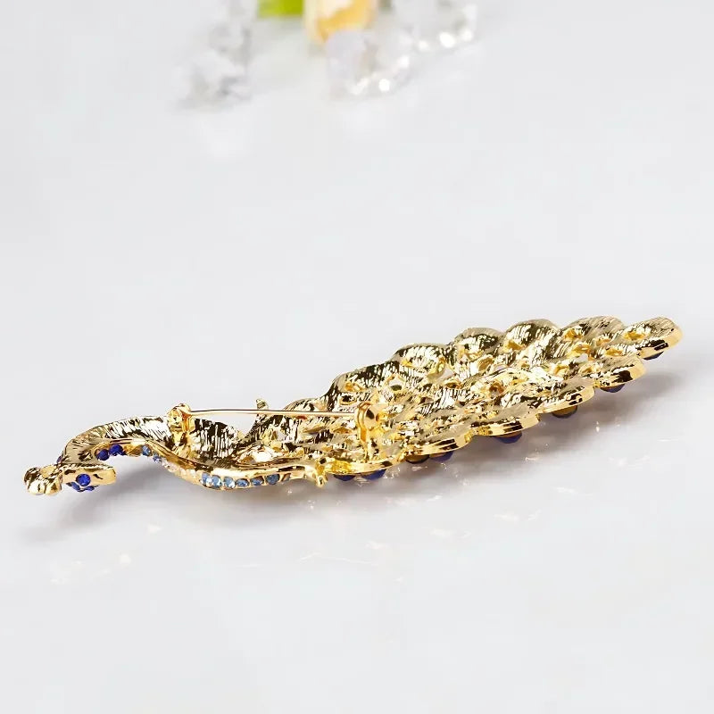 Luxury Peacock Feather Brooch – Sparkling Purple Rhinestone Lapel Pin for Women