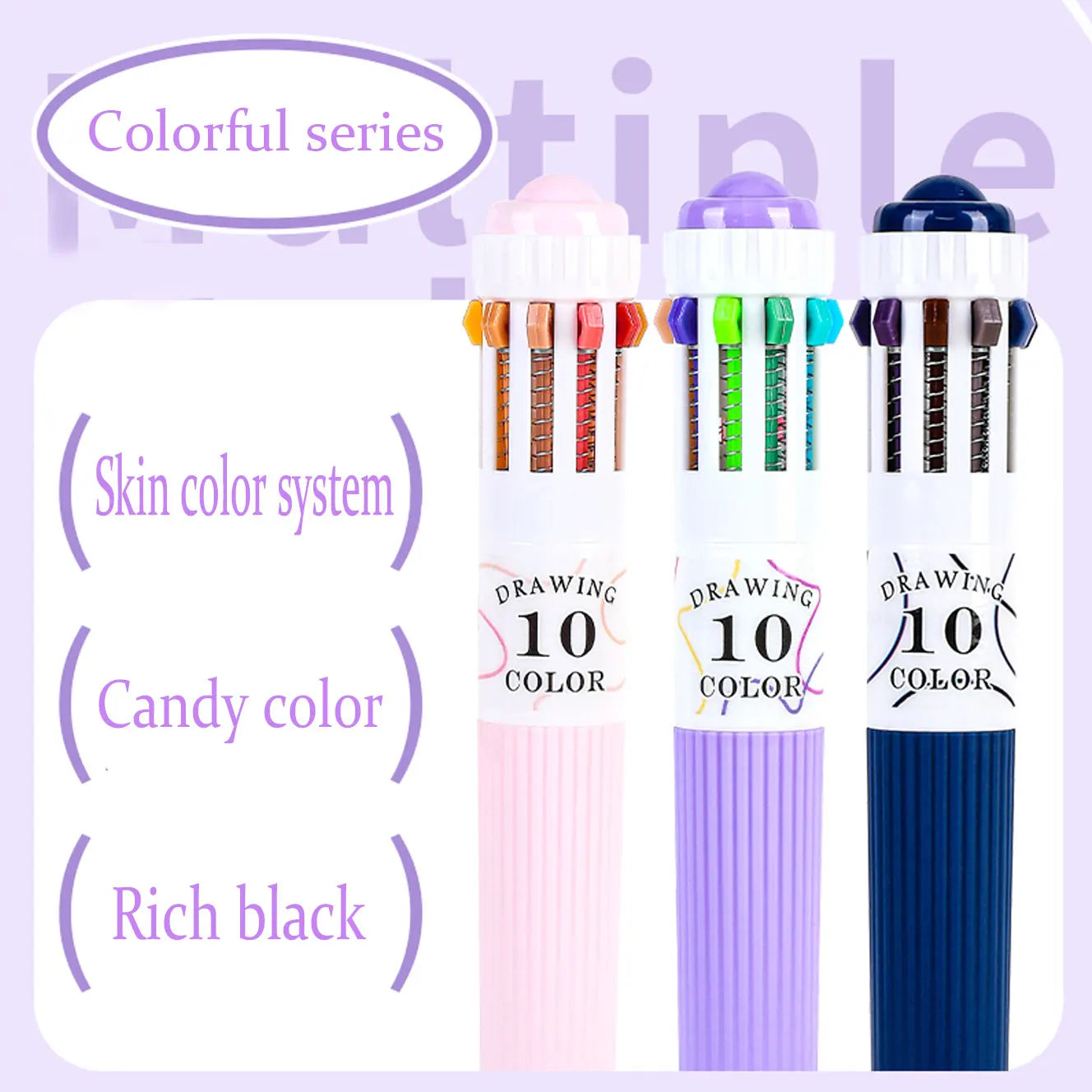 3 Pcs/Set Creative 10 In 1 Colored Drawing Ballpoing Pens 58 Colors Student Painting Diary Writing Pen Stationery