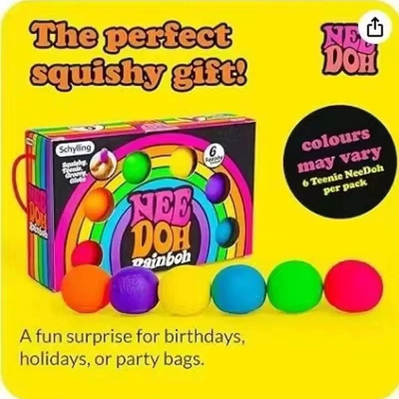 Schylling Teenie Nee Doh Rainbow Stress Balls | 6-Pack Squishy Fidget Toys | Anxiety Relief | Ages 14+